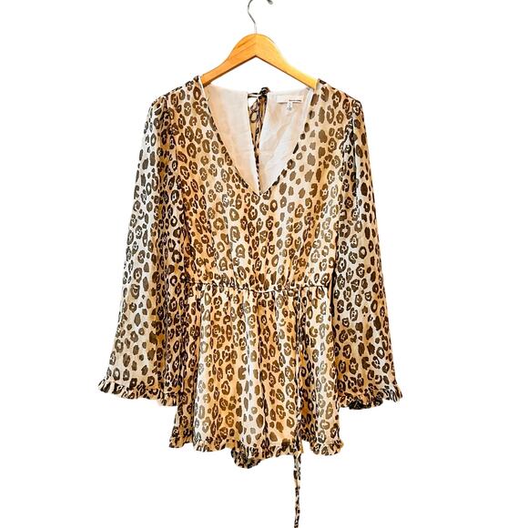 June & Hudson Leopard Print Long Sleeve Romper Size S Small Brown Ivory NWT - Picture 7 of 7